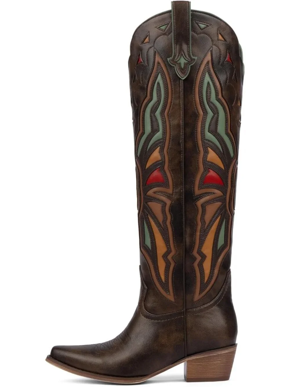 Women's Chocolate Cowboy Knee High Chunky Heel Butterfly Cowgirl Boots Wide Calf